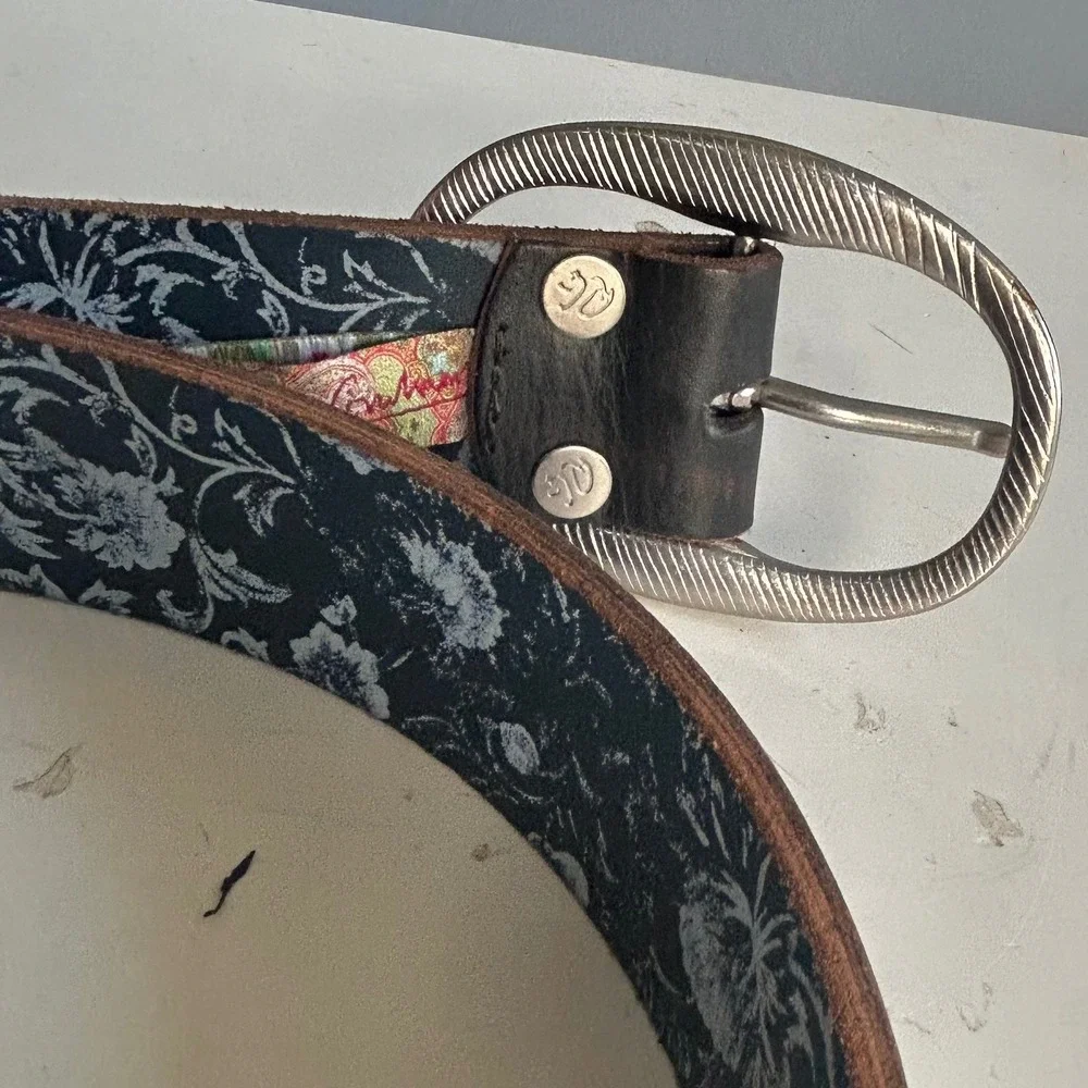 Robert Graham Brown Leather Belt men's 38 Chunky Buckle Patchwork Statement